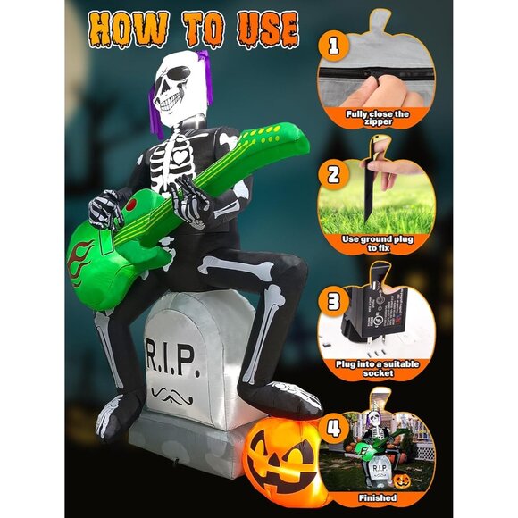 Lorvain 7 FT Halloween Inflatables Decorations Outdoor Skeleton Ghost Tombstone - Picture 6 of 7
